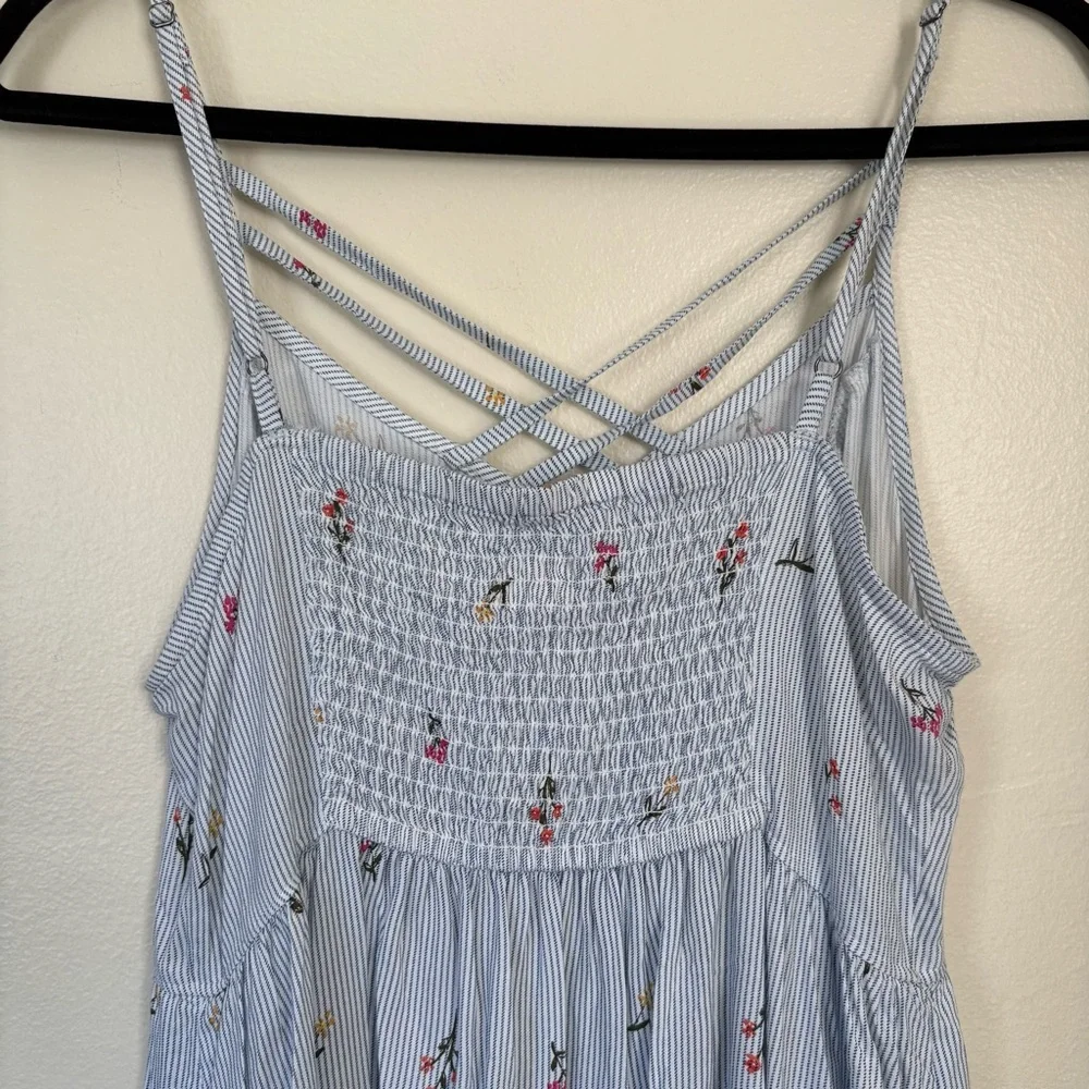 SO Blue Striped Floral Midi Dress Size Large - Picture 9 of 11